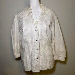 Hammerschmid White Lace Lined Button Up Blouse Vintage Romantic Cotton